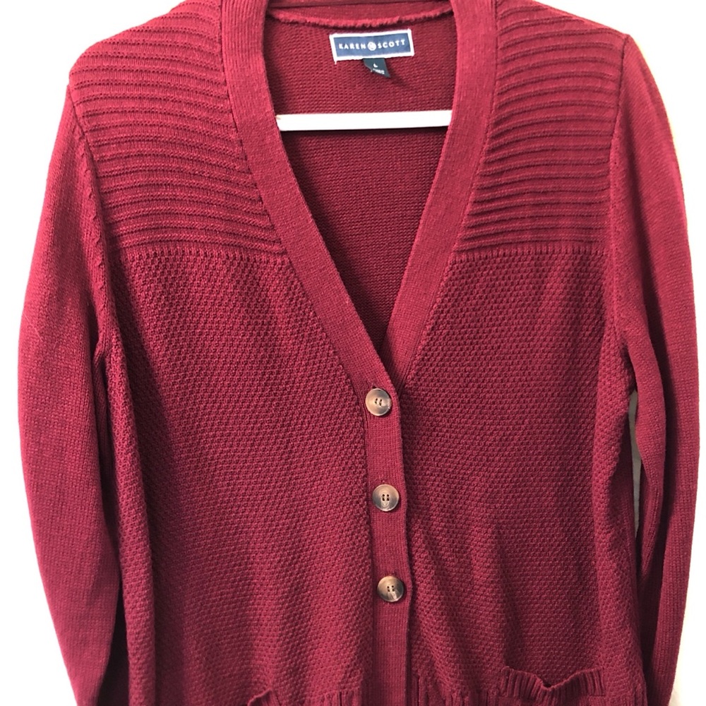 Karen Scott Red Cardigan MSRP $69 "L"